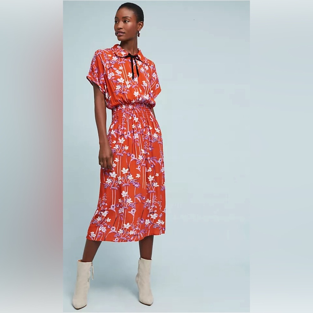 Rare Corey Lynn Calter orange & purple flower Clementine dress with velvet tie - Picture 10 of 10